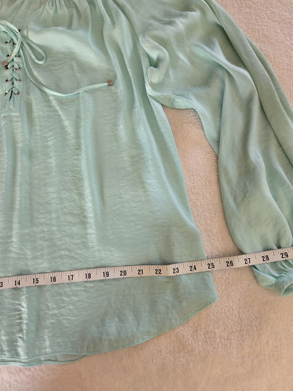 JLO- L- Light Aqua Lace-Up Peasant Blouse - Picture 3 of 5